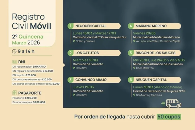 El Registro Civil Móvil informa cronograma para la segunda quincena de marzo