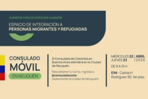El consulado de Colombia atenderá en la ciudad de Neuquén