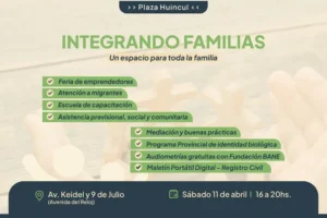 La jornada “integrando familias” se desarrollará en Plaza Huincul
